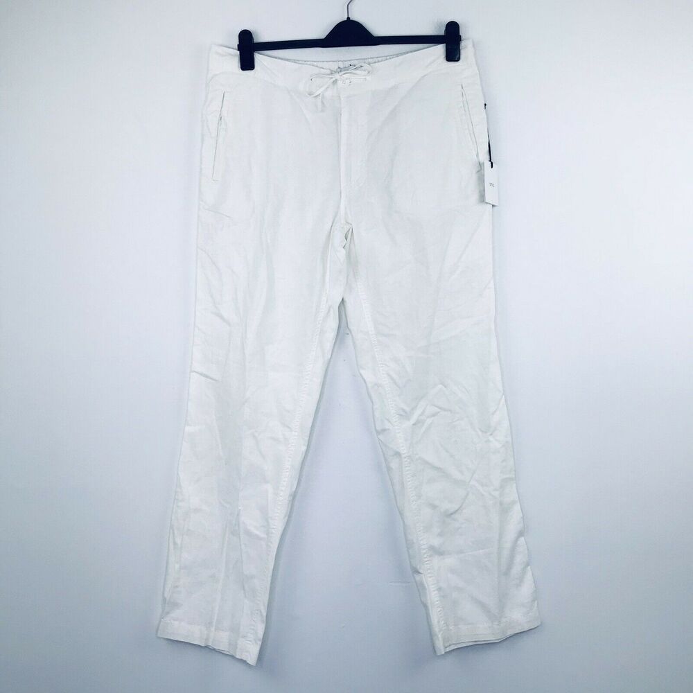 Onia Women's XL Pants Elastic Waist Drawstring Pockets Linen Blend White NWT A11